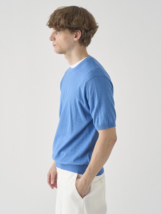 コットン アイレット柄ニットTシャツ | FABIEN | 24G EASY FIT 詳細画像 SKYE BLUE 3