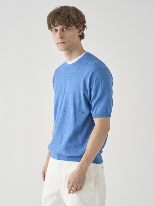 コットン アイレット柄ニットTシャツ | FABIEN | 24G EASY FIT 詳細画像 SKYE BLUE 4