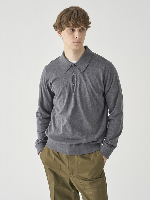 長袖コットンニットクラシックポロシャツ | FINCHLEY | 30G EASY FIT 詳細画像 CHARCOAL 1