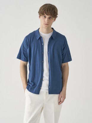 ウェルトヘム半袖コットンニットシャツカーディガン | FOLKE | 30G EASY FIT