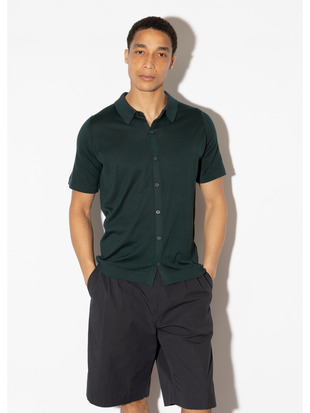 ウェルトヘム半袖コットンニットシャツカーディガン | FOLKE | 30G EASY FIT