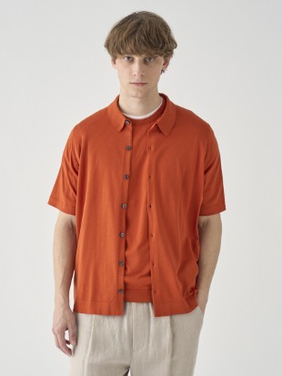 ウェルトヘム半袖コットンニットシャツカーディガン | FOLKE | 30G EASY FIT