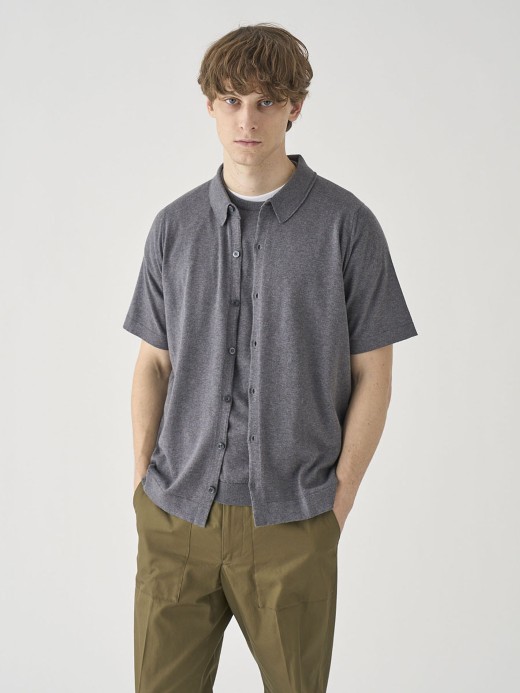 ウェルトヘム半袖コットンニットシャツカーディガン | FOLKE | 30G EASY FIT 詳細画像 CHARCOAL 1