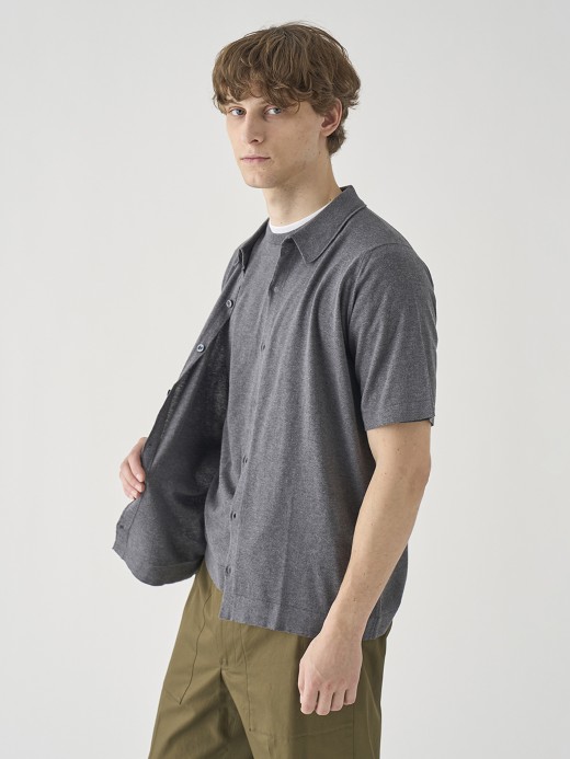 ウェルトヘム半袖コットンニットシャツカーディガン | FOLKE | 30G EASY FIT 詳細画像 CHARCOAL 2