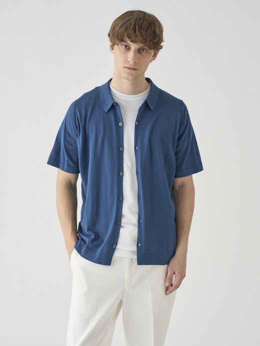 ウェルトヘム半袖コットンニットシャツカーディガン | FOLKE | 30G EASY FIT 詳細画像 DELFT BLUE 1