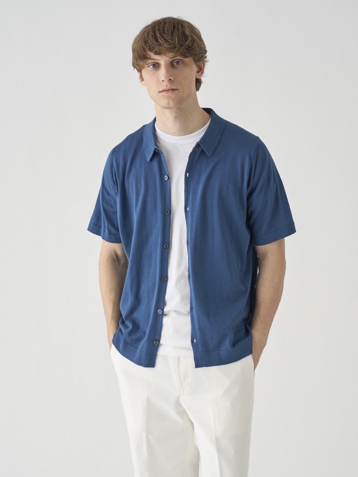 ウェルトヘム半袖コットンニットシャツカーディガン | FOLKE | 30G EASY FIT 詳細画像 DELFT BLUE 2