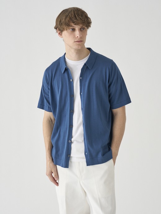 ウェルトヘム半袖コットンニットシャツカーディガン | FOLKE | 30G EASY FIT 詳細画像 DELFT BLUE 3