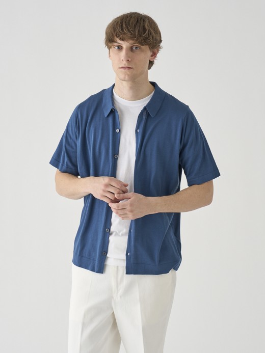 ウェルトヘム半袖コットンニットシャツカーディガン | FOLKE | 30G EASY FIT 詳細画像 DELFT BLUE 4