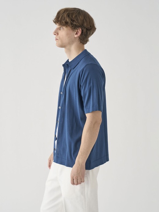 ウェルトヘム半袖コットンニットシャツカーディガン | FOLKE | 30G EASY FIT 詳細画像 DELFT BLUE 5