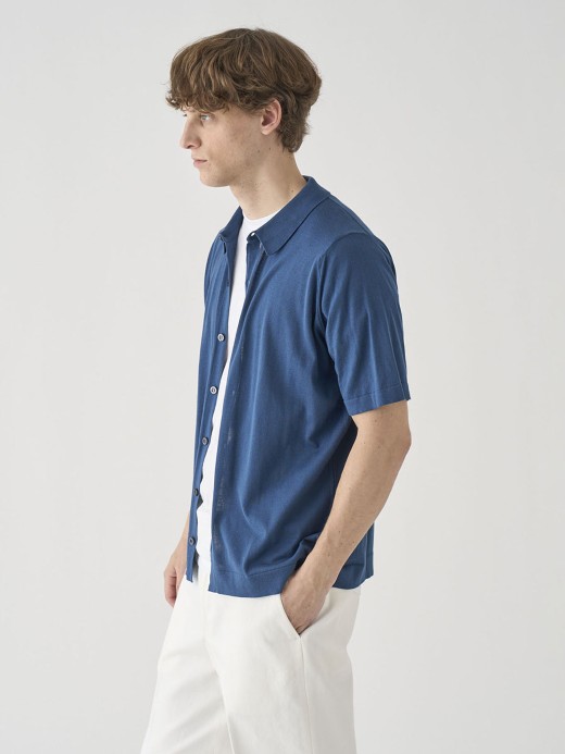 ウェルトヘム半袖コットンニットシャツカーディガン | FOLKE | 30G EASY FIT 詳細画像 DELFT BLUE 6