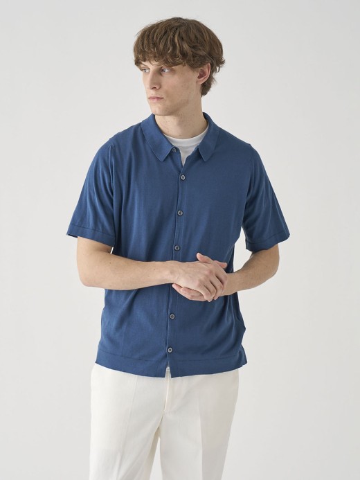 ウェルトヘム半袖コットンニットシャツカーディガン | FOLKE | 30G EASY FIT 詳細画像 DELFT BLUE 9