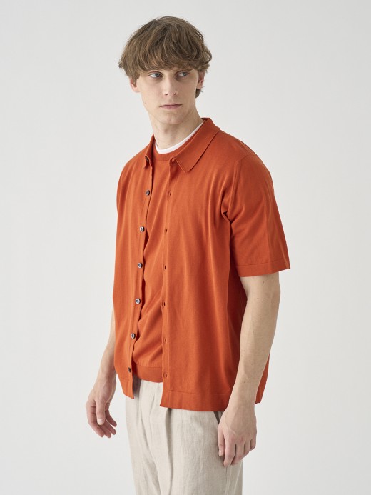 ウェルトヘム半袖コットンニットシャツカーディガン | FOLKE | 30G EASY FIT 詳細画像 WYVERN RED 5