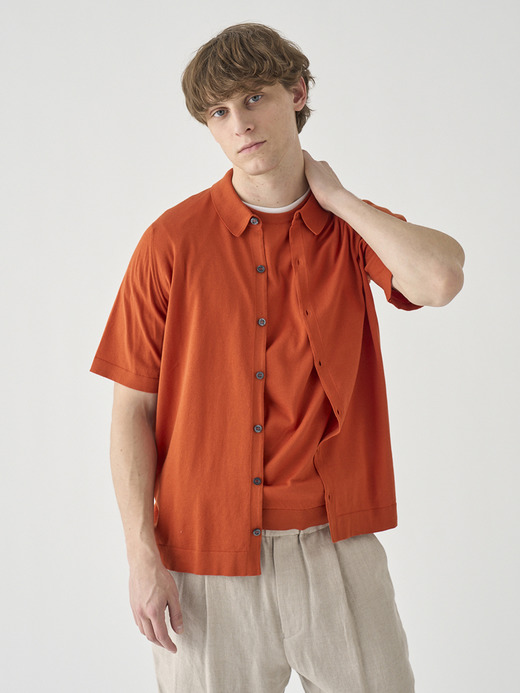 ウェルトヘム半袖コットンニットシャツカーディガン | FOLKE | 30G EASY FIT 詳細画像 WYVERN RED 8