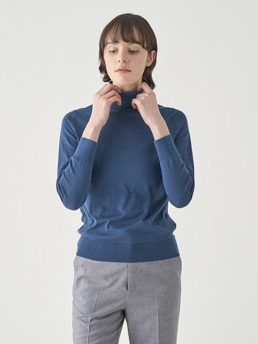 タートルネック長袖コットンニットプルオーバー | FRANCES | 30G MODERN FIT 詳細画像 DELFT BLUE 3