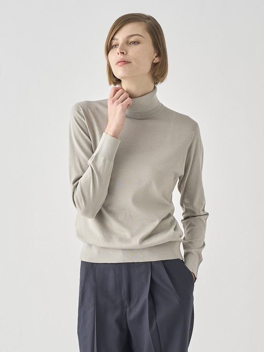 タートルネック長袖コットンニットプルオーバー | FRANCES | 30G MODERN FIT 詳細画像 PARCHMENT 1