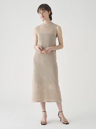 コットン透かしレース編みロングニットワンピース | HERSTON | 24G