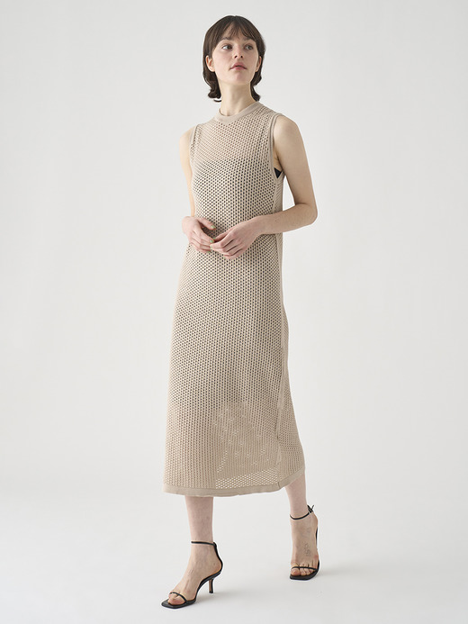 コットン透かしレース編みロングニットワンピース | HERSTON | 24G 詳細画像 ALMOND 4