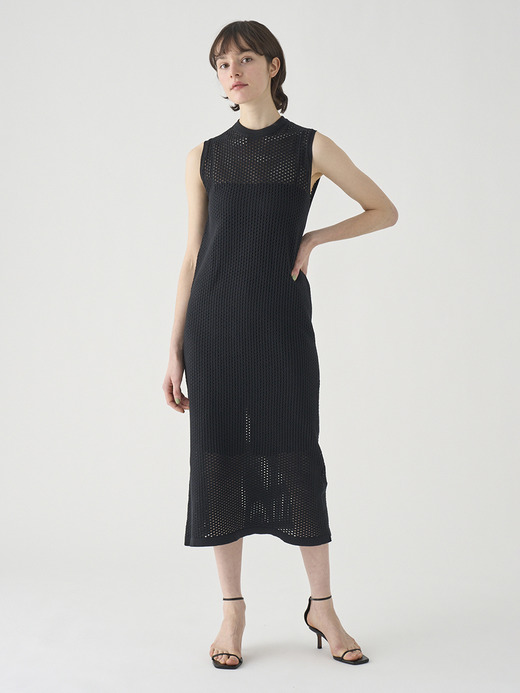 コットン透かしレース編みロングニットワンピース | HERSTON | 24G 詳細画像 BLACK 3