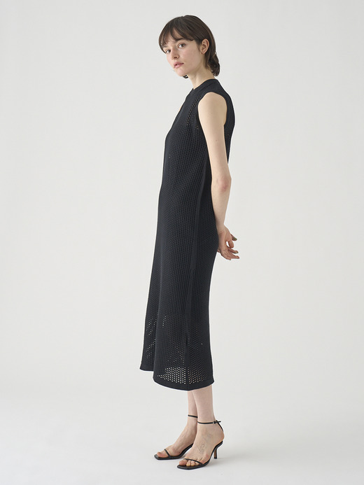 コットン透かしレース編みロングニットワンピース | HERSTON | 24G 詳細画像 BLACK 5