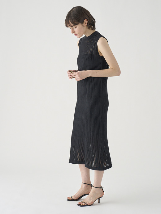 コットン透かしレース編みロングニットワンピース | HERSTON | 24G 詳細画像 BLACK 6