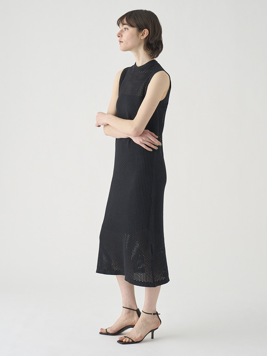コットン透かしレース編みロングニットワンピース | HERSTON | 24G 詳細画像 BLACK 7