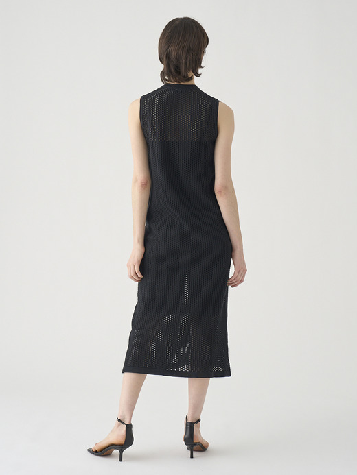 コットン透かしレース編みロングニットワンピース | HERSTON | 24G 詳細画像 BLACK 8