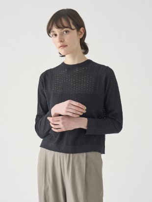 コットンレース編みバックリボンニットトップス | HUTTON | 30G