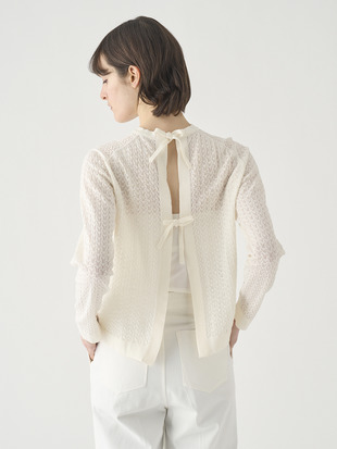 コットンレース編みバックリボンニットトップス | HUTTON | 30G