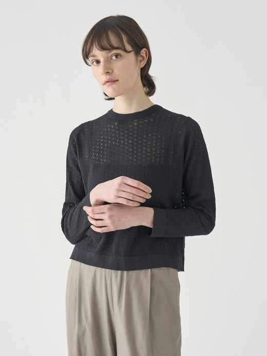 コットンレース編みバックリボンニットトップス | HUTTON | 30G 詳細画像 BLACK 1