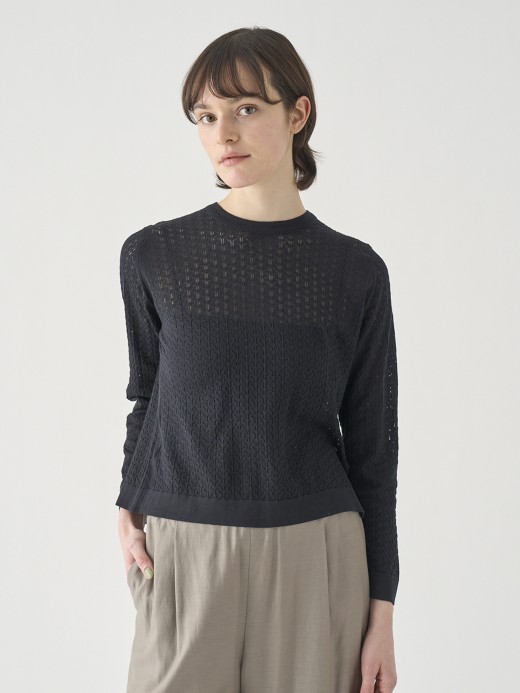 コットンレース編みバックリボンニットトップス | HUTTON | 30G 詳細画像 BLACK 2