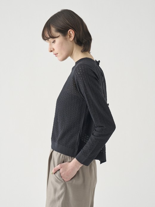 コットンレース編みバックリボンニットトップス | HUTTON | 30G 詳細画像 BLACK 4