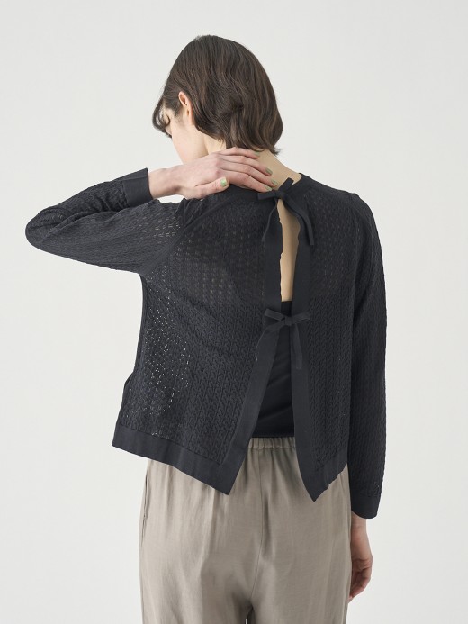 コットンレース編みバックリボンニットトップス | HUTTON | 30G 詳細画像 BLACK 5