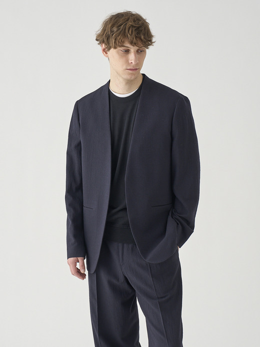 ウォッシュドウールホップサック　ノーカラージャケット ｜FJ259 詳細画像 NO1(L03620FJ259_ネイビー) 3