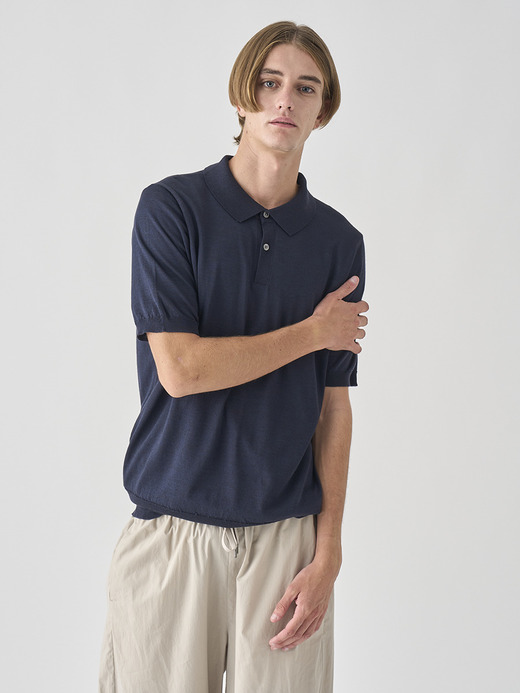 [Anglo Indian Gauze] 半袖ニットポロシャツ | LEYBURN | 30G EASY FIT 詳細画像 NAVY 1