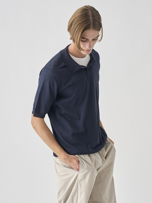 [Anglo Indian Gauze] 半袖ニットポロシャツ | LEYBURN | 30G EASY FIT 詳細画像 NAVY 5