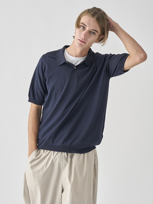 [Anglo Indian Gauze] 半袖ニットポロシャツ | LEYBURN | 30G EASY FIT 詳細画像 NAVY 7