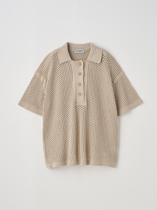 コットン透かしレース編みオーバーサイズニットポロシャツ | MATHIE | 24G