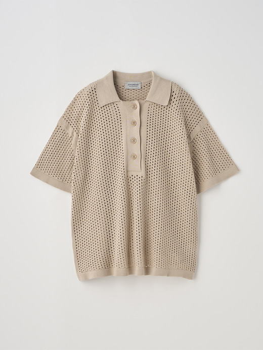 コットン透かしレース編みオーバーサイズニットポロシャツ | MATHIE | 24G 詳細画像 ALMOND 1