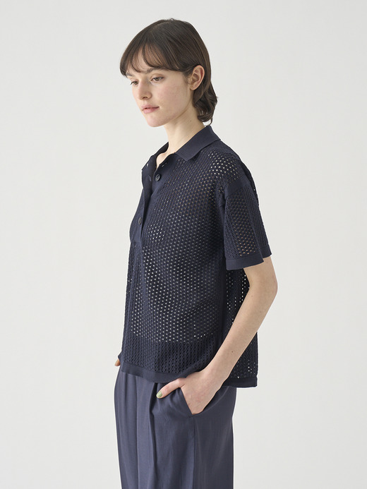 コットン透かしレース編みオーバーサイズニットポロシャツ | MATHIE | 24G 詳細画像 NAVY 6