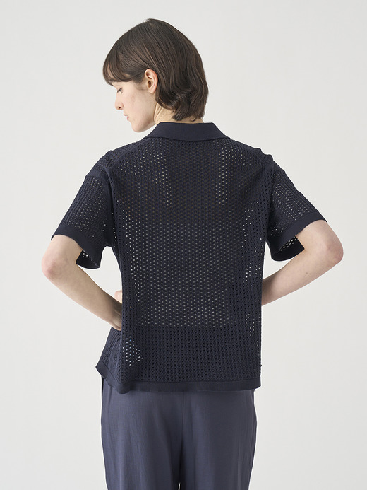 コットン透かしレース編みオーバーサイズニットポロシャツ | MATHIE | 24G 詳細画像 NAVY 9