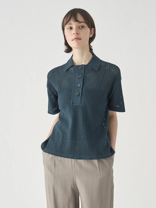 コットン透かしレース編みオーバーサイズニットポロシャツ | MATHIE | 24G 詳細画像 RAINFOREST 1
