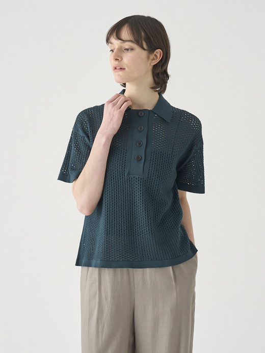 コットン透かしレース編みオーバーサイズニットポロシャツ | MATHIE | 24G 詳細画像 RAINFOREST 3