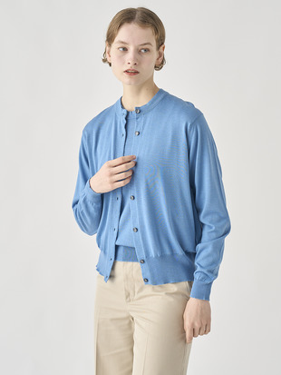 [Anglo Indian Gauze]クルーネック長袖ニットカーディガン | MERION | 30G