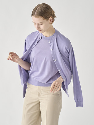 [Anglo Indian Gauze]クルーネック長袖ニットカーディガン | MERION | 30G