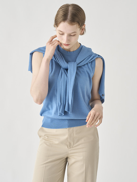 [Anglo Indian Gauze]クルーネック長袖ニットカーディガン | MERION | 30G 詳細画像 AZUL 9