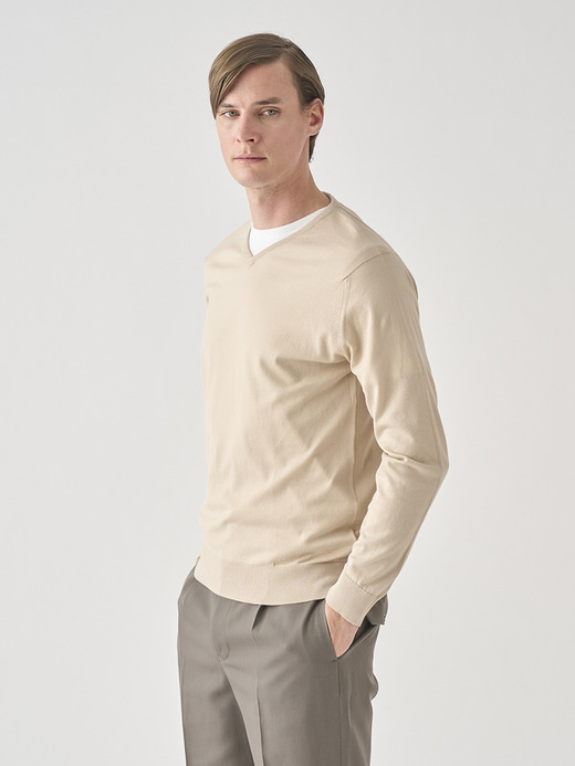 Ｖネック長袖コットンニットプルオーバー | OSMOND | 30G MODERN FIT 詳細画像 ALMOND 3