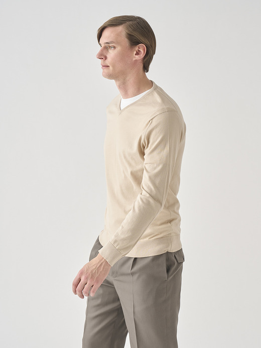 Ｖネック長袖コットンニットプルオーバー | OSMOND | 30G MODERN FIT 詳細画像 ALMOND 4