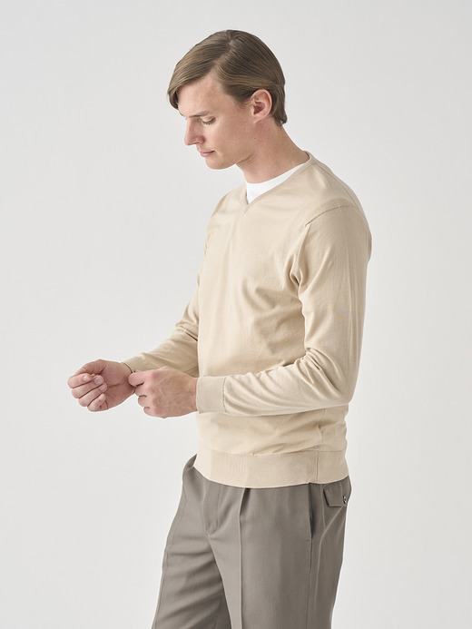 Ｖネック長袖コットンニットプルオーバー | OSMOND | 30G MODERN FIT 詳細画像 ALMOND 6