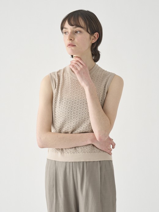 コットンレース編みノースリーブニットトップス | RIDLEY | 30G 詳細画像 ALMOND 3