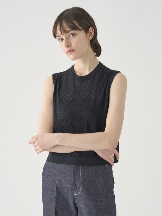 コットンレース編みノースリーブニットトップス | RIDLEY | 30G 詳細画像 BLACK 2
